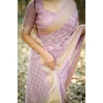Women's Silk_Blend Checked Saree With Unstitched Blouse 5.5Mtr (Lavender) - Image 2