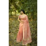 Women's Silk_Blend Checked Saree With Unstitched Blouse 5.5Mtr (Peach)