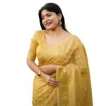 Women's Silk_Blend Checked Saree With Unstitched Blouse 5.5Mtr (Yellow) - Image 4