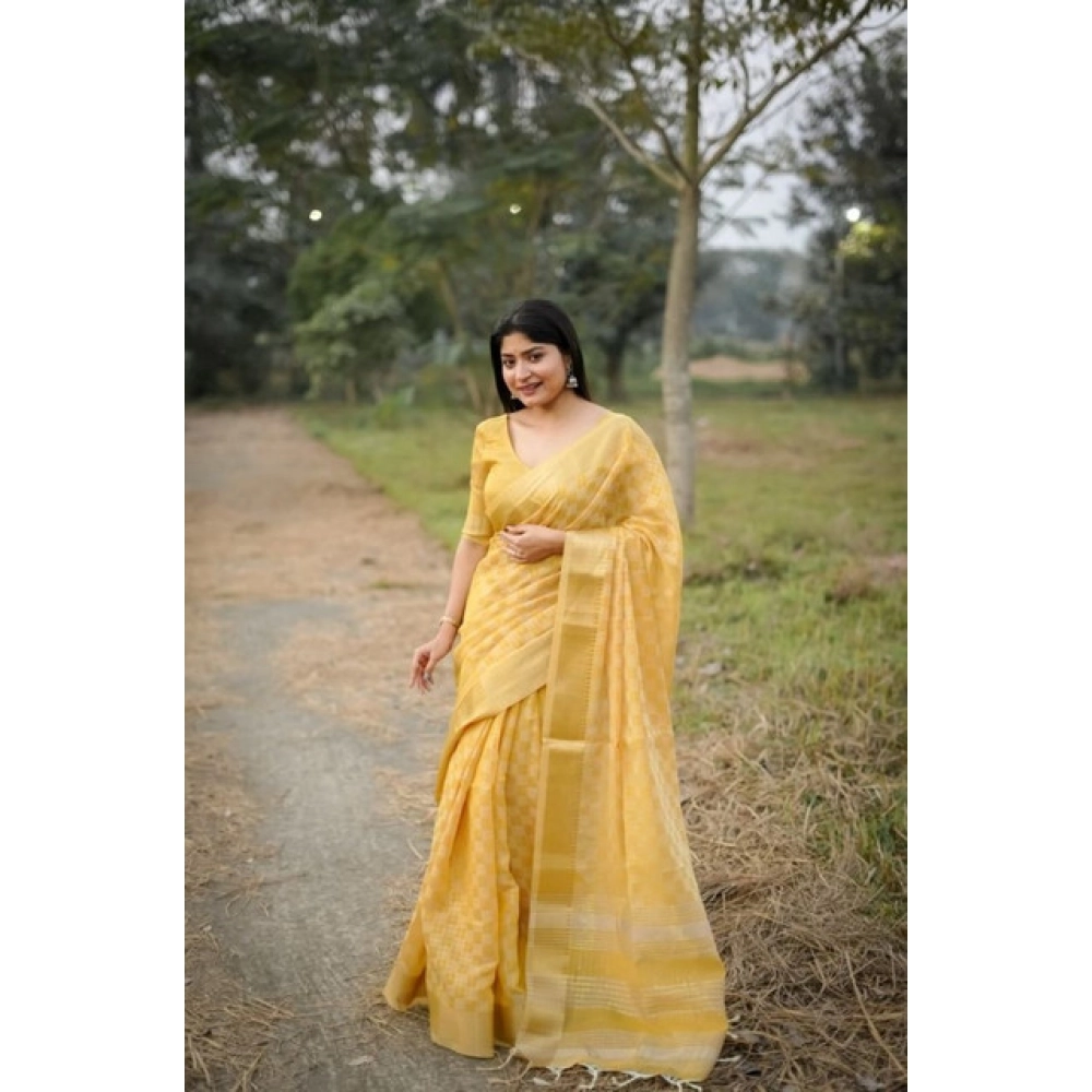 PID-65708-Generic-Women-S-Silk-Blend-Checked-Saree-With-Unstitched-Blouse-5-5-Mtr-Yellow-2-1000x1000-1.webp Women's Silk_Blend Checked Saree With Unstitched Blouse 5.5Mtr (Yellow) - Image 1