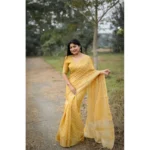 Women's Silk_Blend Checked Saree With Unstitched Blouse 5.5Mtr (Yellow) - Image 2