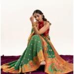 Women's Faux_Banarasi Woven Motifs Saree With Unstitched Blouse 5.5Mtr (Green) - Image 3