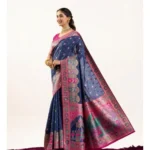 Women's Faux_Banarasi Woven Motifs Saree With Unstitched Blouse 5.5Mtr (Navy_Blue) - Image 3
