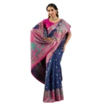 Women's Faux_Banarasi Woven Motifs Saree With Unstitched Blouse 5.5Mtr (Navy_Blue) - Image 4