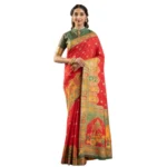 Women's Faux_Banarasi Woven Motifs Saree With Unstitched Blouse 5.5Mtr (Orange) - Image 4