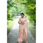 Women's Faux_Banarasi Lining Pattern Saree With Unstitched Blouse 5.5Mtr (Peach)