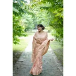 Women's Faux_Banarasi Lining Pattern Saree With Unstitched Blouse 5.5Mtr (Peach) - Image 3