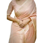 Women's Faux_Banarasi Lining Pattern Saree With Unstitched Blouse 5.5Mtr (Peach) - Image 4