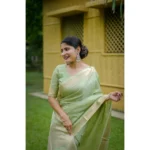 Women's Faux_Banarasi Lining Pattern Saree With Unstitched Blouse 5.5Mtr (Light_Green) - Image 2