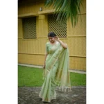 Women's Faux_Banarasi Lining Pattern Saree With Unstitched Blouse 5.5Mtr (Light_Green) - Image 3