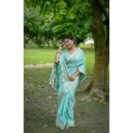 Women's Faux_Banarasi Lining Pattern Saree With Unstitched Blouse 5.5Mtr (Light_Aqua_Blue) - Image 3