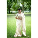 Women's Faux_Banarasi Lining Pattern Saree With Unstitched Blouse 5.5Mtr (Off_White)
