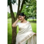 Women's Faux_Banarasi Lining Pattern Saree With Unstitched Blouse 5.5Mtr (Off_White) - Image 2