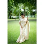 Women's Faux_Banarasi Lining Pattern Saree With Unstitched Blouse 5.5Mtr (Off_White) - Image 3