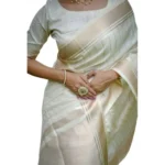 Women's Faux_Banarasi Lining Pattern Saree With Unstitched Blouse 5.5Mtr (Off_White) - Image 4