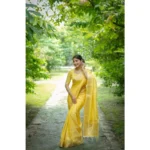 Women's Faux_Banarasi Lining Pattern Saree With Unstitched Blouse 5.5Mtr (Yellow) - Image 3