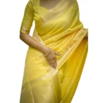 Women's Faux_Banarasi Lining Pattern Saree With Unstitched Blouse 5.5Mtr (Yellow) - Image 4