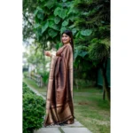 Women's Faux_Banarasi Lining Pattern Saree With Unstitched Blouse 5.5Mtr (Light_Brown) - Image 2