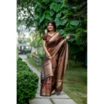 Women's Faux_Banarasi Lining Pattern Saree With Unstitched Blouse 5.5Mtr (Light_Brown) - Image 3