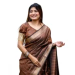 Women's Faux_Banarasi Lining Pattern Saree With Unstitched Blouse 5.5Mtr (Light_Brown) - Image 4