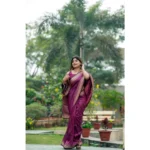 Women's Faux_Banarasi Lining Pattern Saree With Unstitched Blouse 5.5Mtr (Magenta) - Image 2