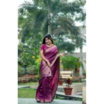 Women's Faux_Banarasi Lining Pattern Saree With Unstitched Blouse 5.5Mtr (Magenta) - Image 3