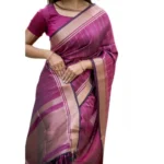 Women's Faux_Banarasi Lining Pattern Saree With Unstitched Blouse 5.5Mtr (Magenta) - Image 4