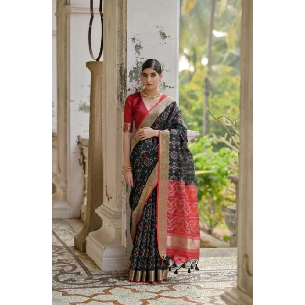 PID-65724-Generic-Women-S-Silk-Blend-Ethnic-Ikat-Pattern-Saree-With-Unstitched-Blouse-5-5-Mtr-Black-1000x1000-1.webp Women's Silk_Blend Ethnic Ikat Pattern Saree With Unstitched Blouse 5.5MtrĀ (Black) - Image 1