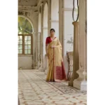 Women's Silk_Blend Ethnic Ikat Pattern Saree With Unstitched Blouse 5.5Mtr (Cream) - Image 2