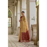 Women's Silk_Blend Ethnic Ikat Pattern Saree With Unstitched Blouse 5.5Mtr (Cream) - Image 3