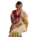 Women's Silk_Blend Ethnic Ikat Pattern Saree With Unstitched Blouse 5.5Mtr (Cream) - Image 4