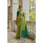 Women's Silk_Blend Ethnic Ikat Pattern Saree With Unstitched Blouse 5.5Mtr (Light_Green)