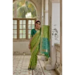 Women's Silk_Blend Ethnic Ikat Pattern Saree With Unstitched Blouse 5.5Mtr (Light_Green) - Image 2