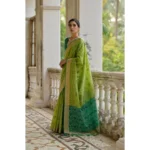 Women's Silk_Blend Ethnic Ikat Pattern Saree With Unstitched Blouse 5.5Mtr (Light_Green) - Image 3