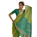 Women's Silk_Blend Ethnic Ikat Pattern Saree With Unstitched Blouse 5.5Mtr (Light_Green) - Image 4