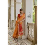 Women's Silk_Blend Ethnic Ikat Pattern Saree With Unstitched Blouse 5.5Mtr (Mustard) - Image 2