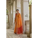 Women's Silk_Blend Ethnic Ikat Pattern Saree With Unstitched Blouse 5.5Mtr (Mustard) - Image 3