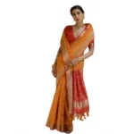 Women's Silk_Blend Ethnic Ikat Pattern Saree With Unstitched Blouse 5.5Mtr (Mustard) - Image 4