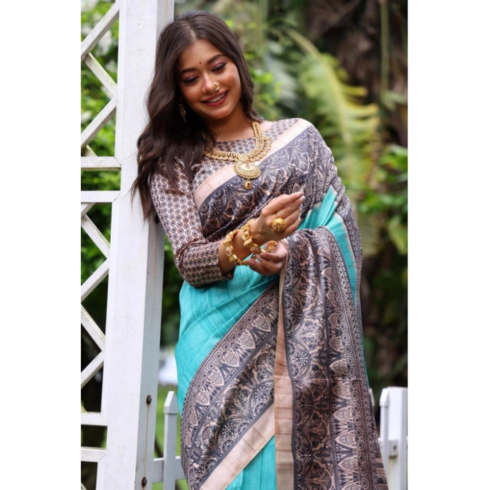 PID-65739-Generic-Women-S-Faux-Tussar-Ethnic-Print-Saree-With-Unstitched-Blouse-5-5-Mtr-Aqua-Blue-1000x1000-1.webp Women's Faux_Tussar Ethnic_Print Saree With Unstitched Blouse 5.5Mtr (Aqua_Blue) - Image 1
