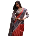 Women's Faux_Tussar Ethnic_Print Saree With Unstitched Blouse 5.5Mtr (Rust) - Image 3