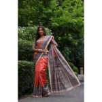 Women's Faux_Tussar Ethnic_Print Saree With Unstitched Blouse 5.5Mtr (Rust) - Image 2