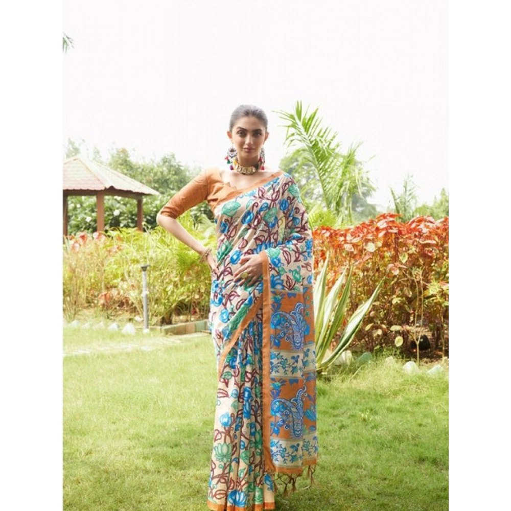 PID-65746-Generic-Women-S-Faux-Tussar-Kalamkari-Print-Saree-With-Unstitched-Blouse-5-5-Mtr-Brown-2-1000x1000-1.webp Women's Faux_Tussar Kalamkari_Print Saree With Unstitched Blouse 5.5Mtr (Brown) - Image 1