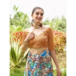 Women's Faux_Tussar Kalamkari_Print Saree With Unstitched Blouse 5.5Mtr (Brown) - Image 2