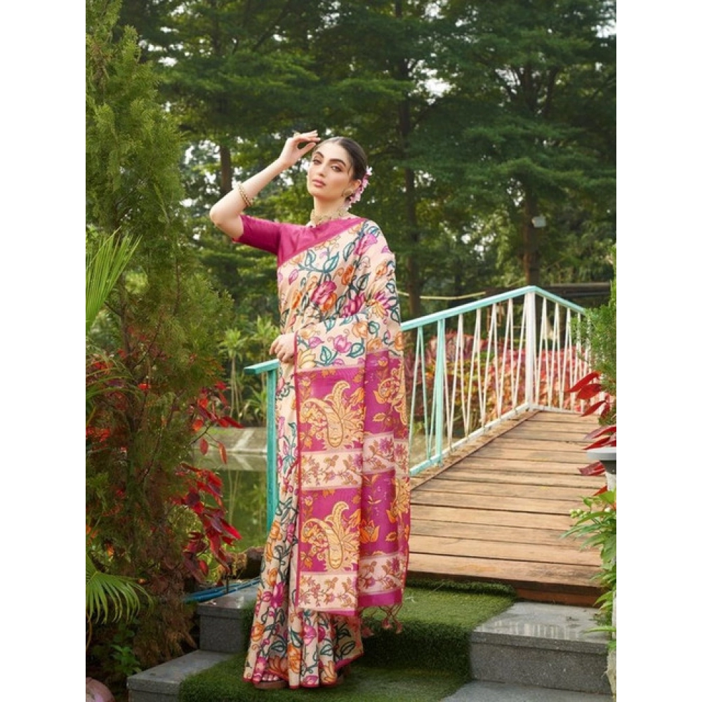PID-65748-Generic-Women-S-Faux-Tussar-Kalamkari-Print-Saree-With-Unstitched-Blouse-5-5-Mtr-Pink-2-1000x1000-1.webp Women's Faux_Tussar Kalamkari_Print Saree With Unstitched Blouse 5.5Mtr (Pink) - Image 1
