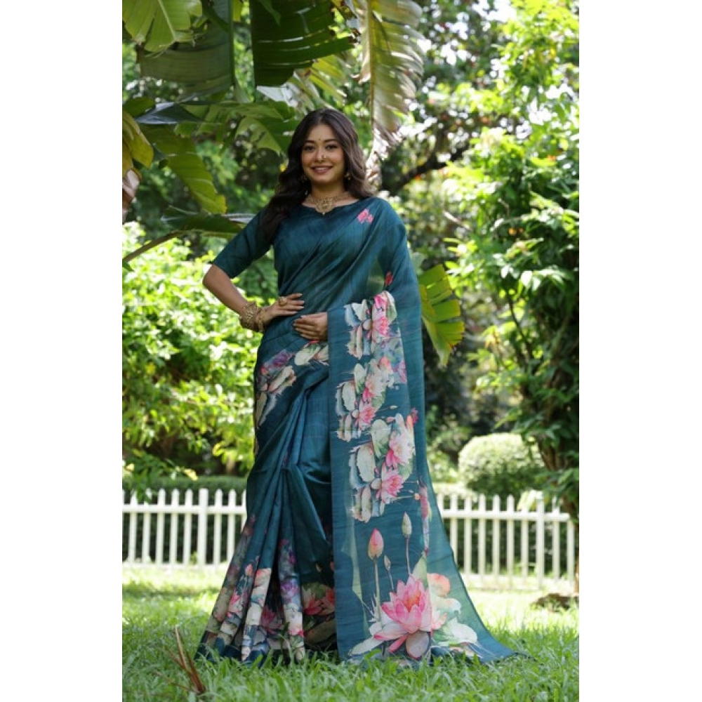 PID-65756-Generic-Women-S-Faux-Tussar-Floral-Saree-With-Unstitched-Blouse-5-5-Mtr-Teal-2-1000x1000-1.webp Women's Faux_Tussar Floral Saree With Unstitched Blouse 5.5Mtr (Teal) - Image 1