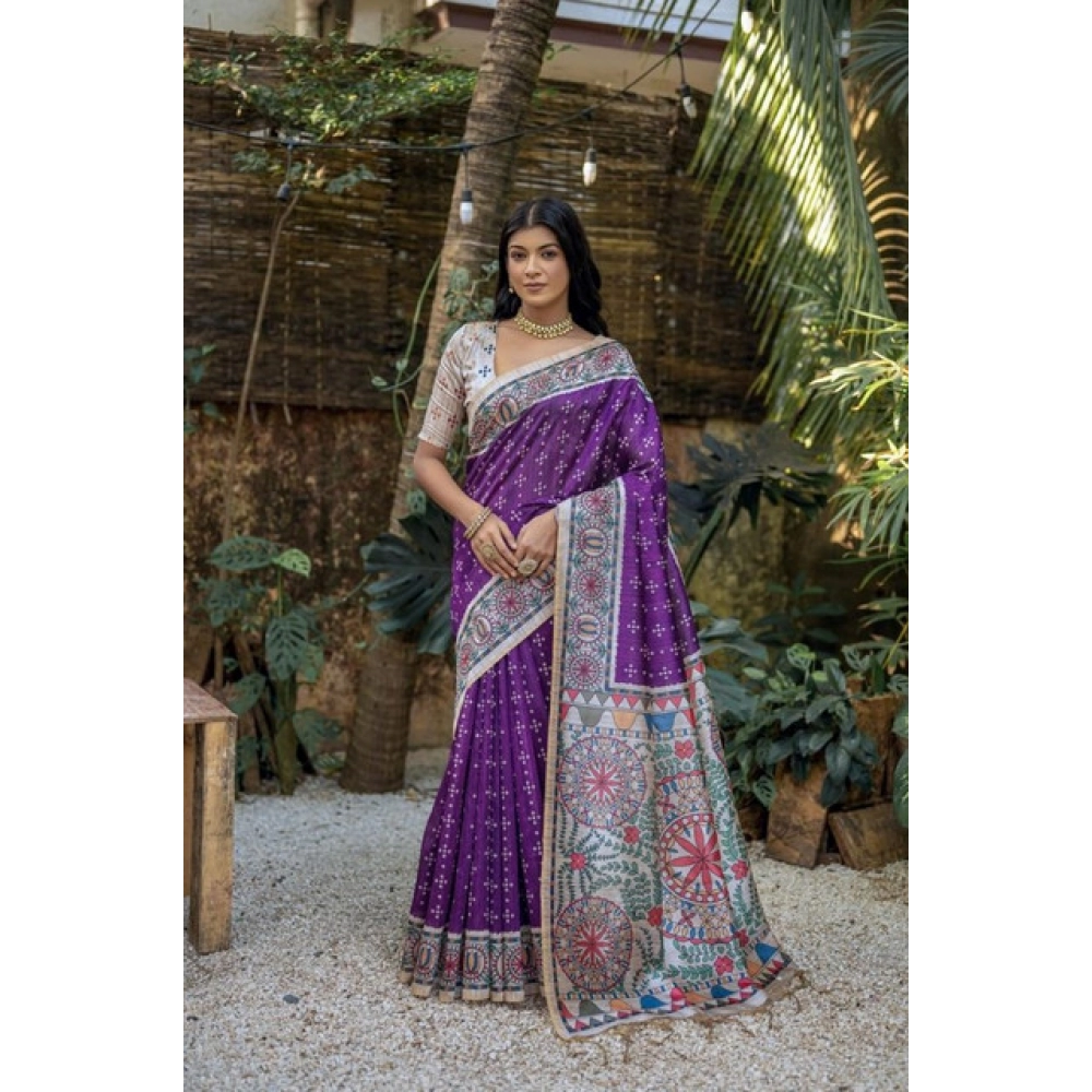 PID-65760-Generic-Women-S-Faux-Tussar-Geometric-Print-Saree-With-Unstitched-Blouse-5-5-Mtr-Purple-1000x1000-1.webp Women's Faux_Tussar Geometric_Print Saree With Unstitched Blouse 5.5Mtr (Purple) - Image 1
