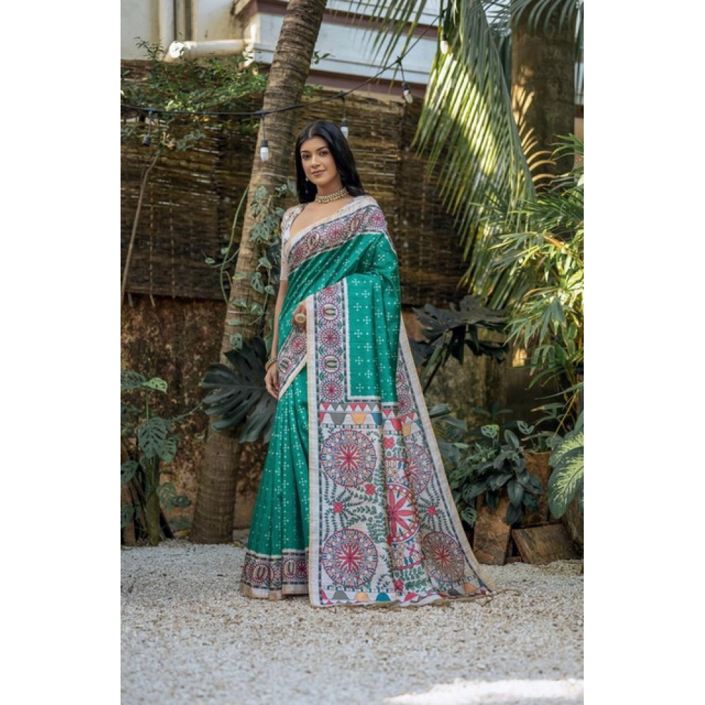 PID-65761-Generic-Women-S-Faux-Tussar-Geometric-Print-Saree-With-Unstitched-Blouse-5-5-Mtr-Rama-Gre-1000x1000-1.webp Women's Faux_Tussar Geometric_Print Saree With Unstitched Blouse 5.5Mtr (Rama_Green) - Image 1