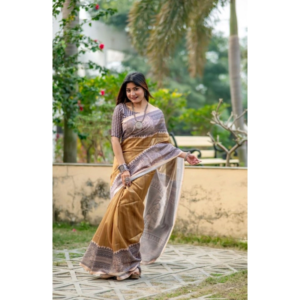 PID-65763-Generic-Women-S-Faux-Tussar-Geometric-Print-Saree-With-Unstitched-Blouse-5-5-Mtr-Mustard-1000x1000-1.webp Women's Faux_Tussar Geometric_Print Saree With Unstitched Blouse 5.5Mtr (Mustard) - Image 1