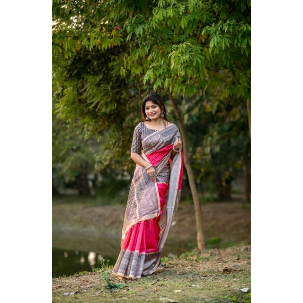 PID-65765-Generic-Women-S-Faux-Tussar-Geometric-Print-Saree-With-Unstitched-Blouse-5-5-Mtr-Pink-2-1000x1000-1.webp Women's Faux_Tussar Geometric_Print Saree With Unstitched Blouse 5.5Mtr (Pink) - Image 1