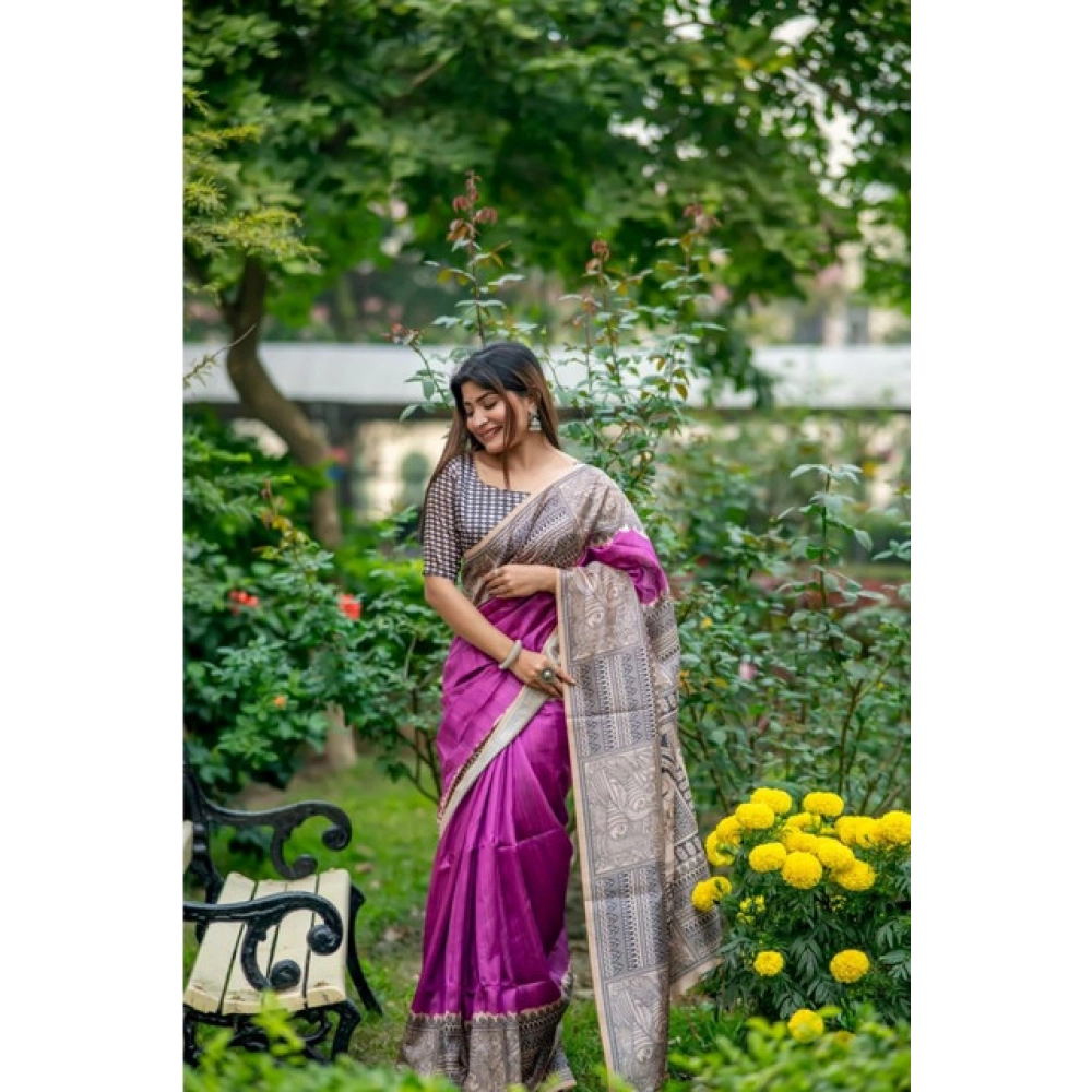 PID-65766-Generic-Women-S-Faux-Tussar-Geometric-Print-Saree-With-Unstitched-Blouse-5-5-Mtr-Purple-1000x1000-1.webp Women's Faux_Tussar Geometric_Print Saree With Unstitched Blouse 5.5Mtr (Purple) - Image 1
